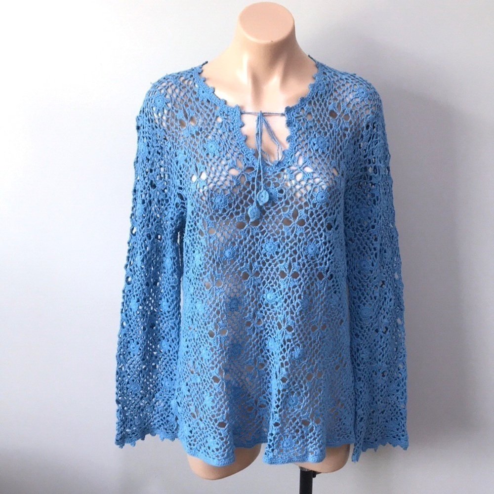 Blue Crochet Long Sleeve Top BFA Classics